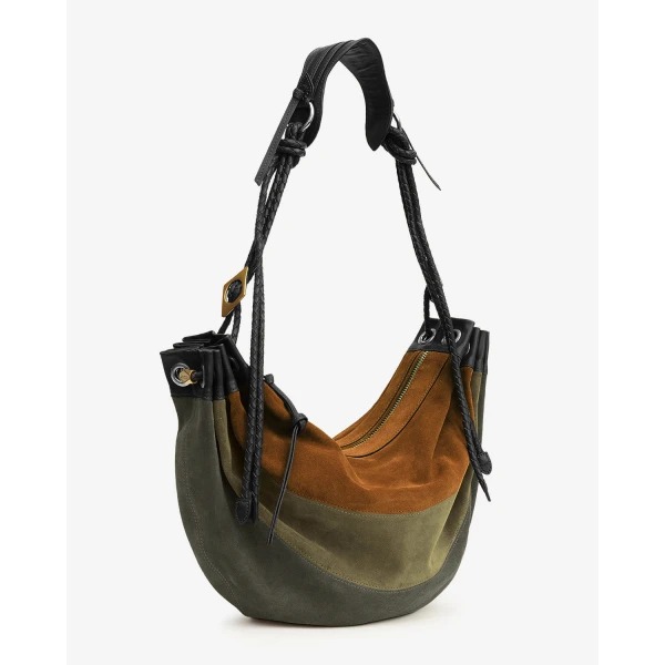 Isabel Marant Maia Large Bag in Suede Leather, Multicolor Khaki | Shoulder & Crossbody Bags | Coveti