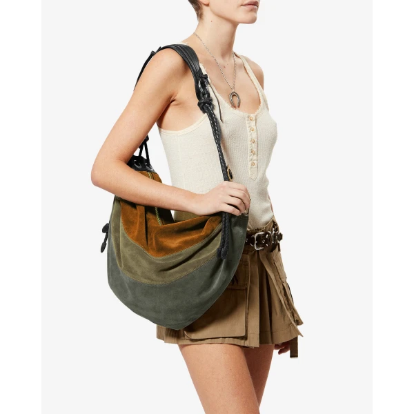 Isabel Marant Maia Large Bag in Suede Leather, Multicolor Khaki | Shoulder & Crossbody Bags | Coveti