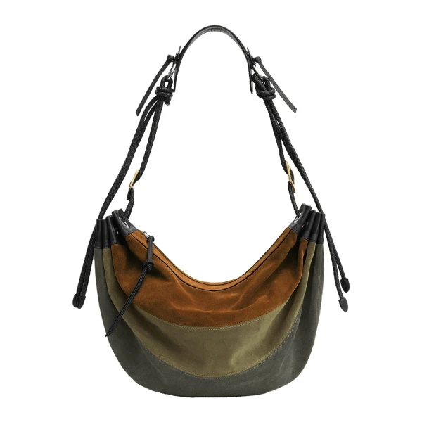 Maia Large Bag in Suede Leather, Multicolor Khaki