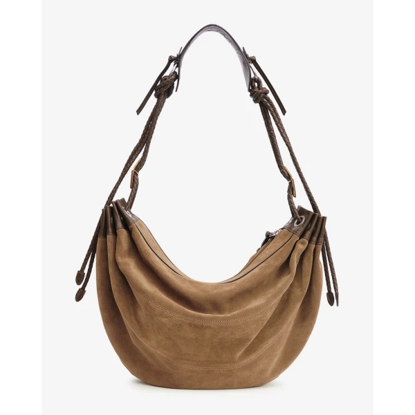 Isabel Marant Maia Large Bag in Suede Leather, Taupe | Shoulder & Crossbody Bags | Coveti