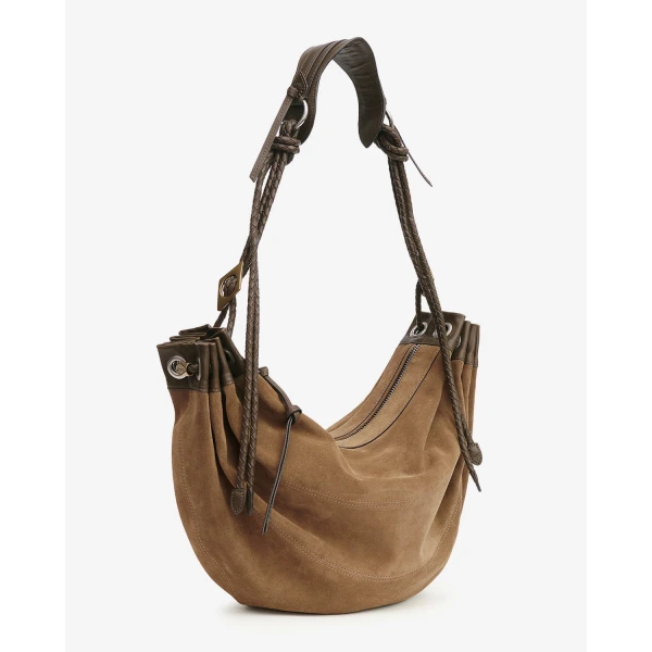 Isabel Marant Maia Large Bag in Suede Leather, Taupe | Shoulder & Crossbody Bags | Coveti