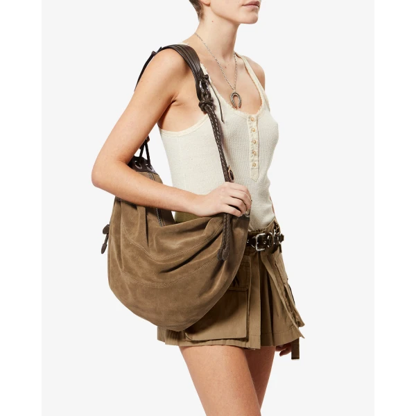 Isabel Marant Maia Large Bag in Suede Leather, Taupe | Shoulder & Crossbody Bags | Coveti