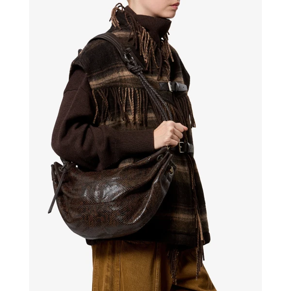 Isabel Marant Maia Medium Bag in Python-Effect Leather, Mocha | Shoulder & Crossbody Bags | Coveti