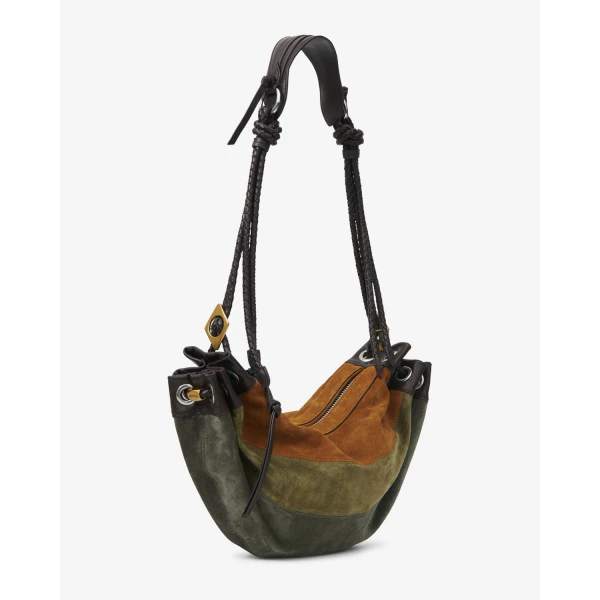 Isabel Marant Maia Medium Bag in Suede Leather, Multicolor Khaki | Shoulder & Crossbody Bags | Coveti