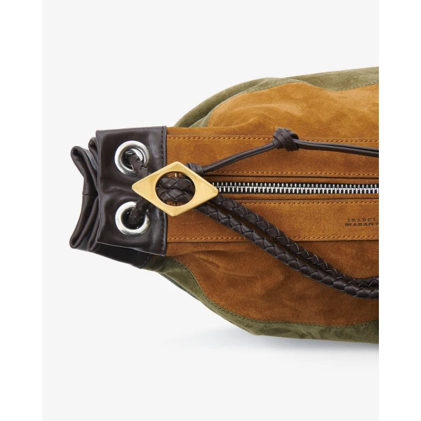 Isabel Marant Maia Medium Bag in Suede Leather, Multicolor Khaki | Shoulder & Crossbody Bags | Coveti