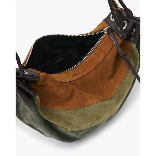 Isabel Marant Maia Medium Bag in Suede Leather, Multicolor Khaki | Shoulder & Crossbody Bags | Coveti