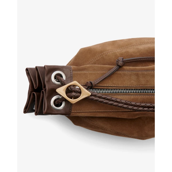 Isabel Marant Maia Medium Bag in Suede Leather, Taupe | Shoulder & Crossbody Bags | Coveti