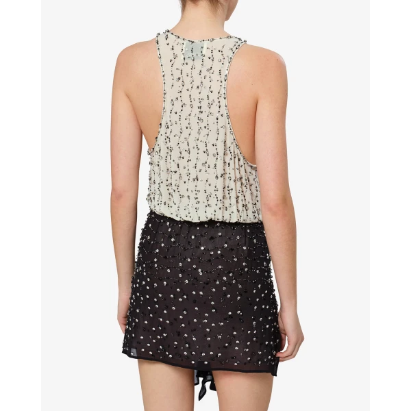 Isabel Marant Milea Silk Dress in Black and Ecru | Mini Dresses | Coveti