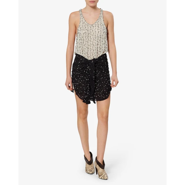 Isabel Marant Milea Silk Dress in Black and Ecru | Mini Dresses | Coveti