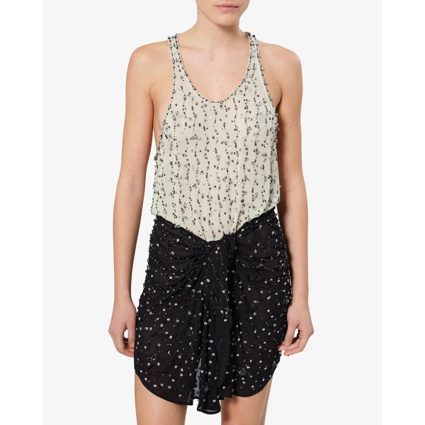 Isabel Marant Milea Silk Dress in Black and Ecru | Mini Dresses | Coveti
