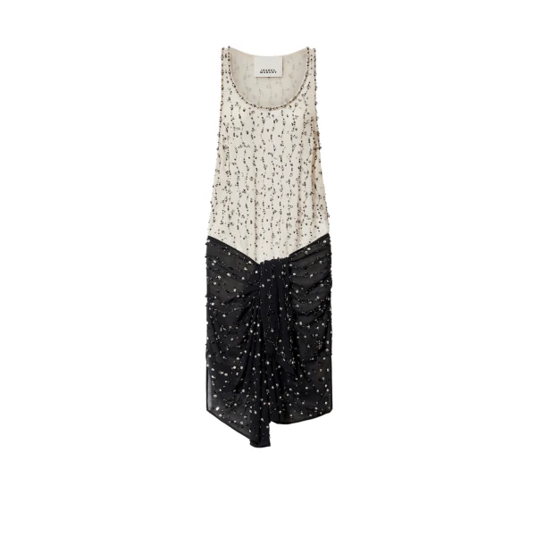 Milea Silk Dress in Black and Ecru