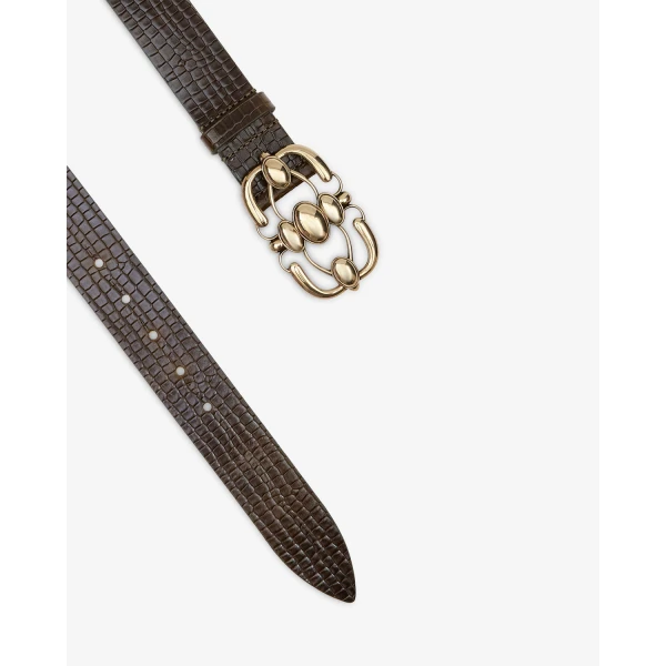 Isabel Marant Mirko Leather Belt in Dark Khaki | Belts | Coveti