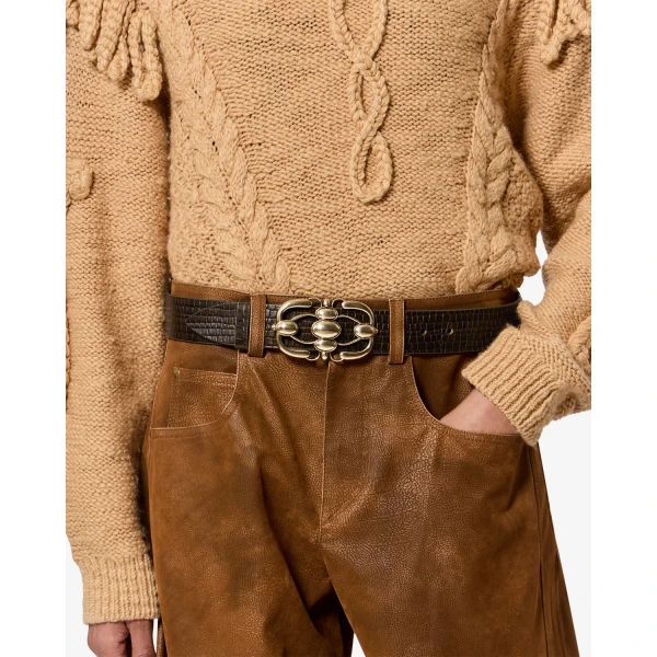 Isabel Marant Mirko Leather Belt in Dark Khaki | Belts | Coveti