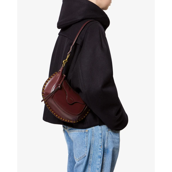 Isabel Marant Moon Pocket Bag in Leather, Burgundy | Shoulder & Crossbody Bags | Coveti