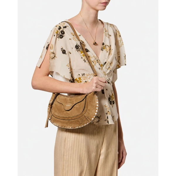 Isabel Marant Moon Pocket Bag in Suede, Taupe | Shoulder & Crossbody Bags | Coveti