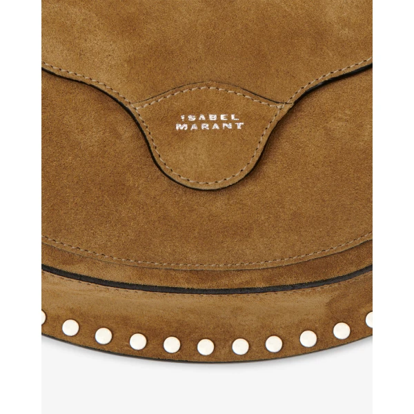 Isabel Marant Moon Pocket Bag in Suede, Taupe | Shoulder & Crossbody Bags | Coveti