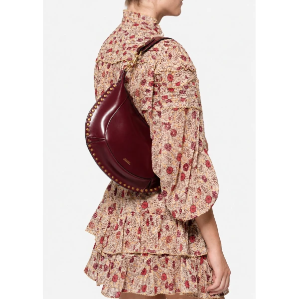 Isabel Marant Naoko Bag in Leather, Burgundy | Shoulder & Crossbody Bags | Coveti