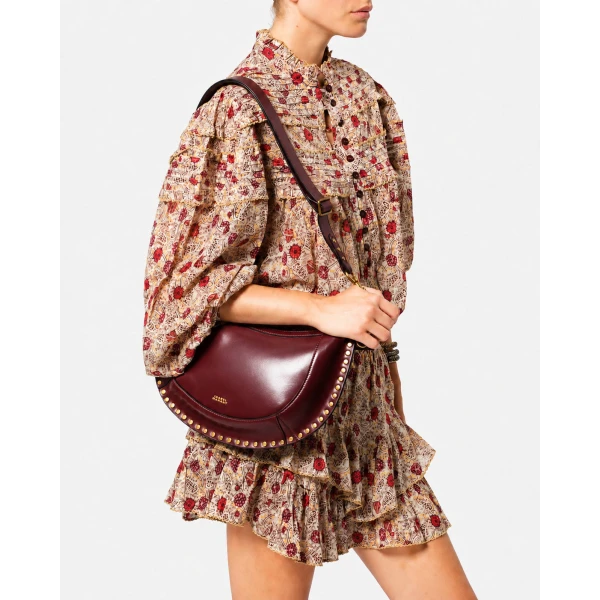 Isabel Marant Naoko Bag in Leather, Burgundy | Shoulder & Crossbody Bags | Coveti