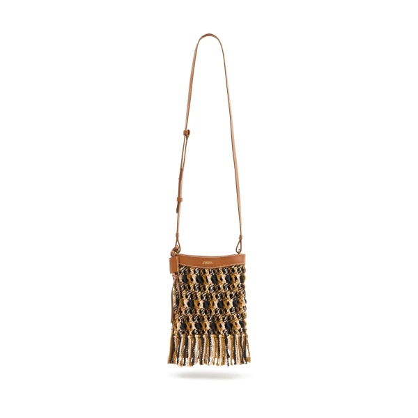 Noli Bag in Macrame and Leather, Multicolor Brown