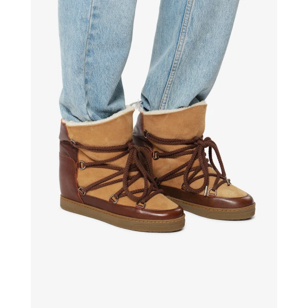Isabel Marant Nowles Ankle Boots in Dark Brown and Ochre | Boots | Coveti