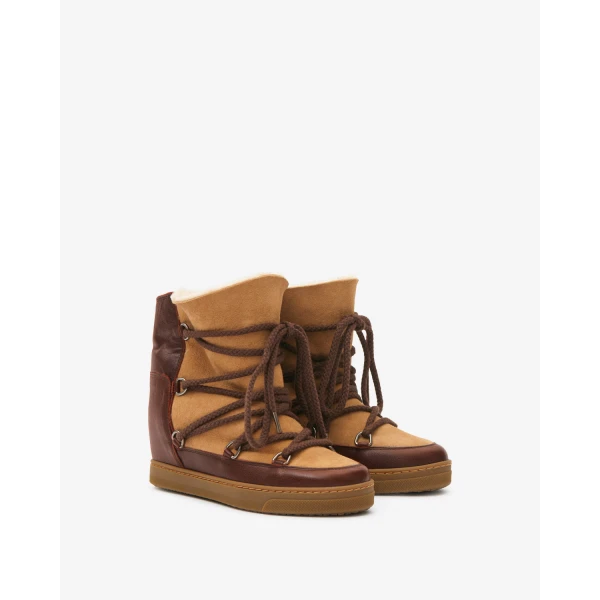 Isabel Marant Nowles Ankle Boots in Dark Brown and Ochre | Boots | Coveti