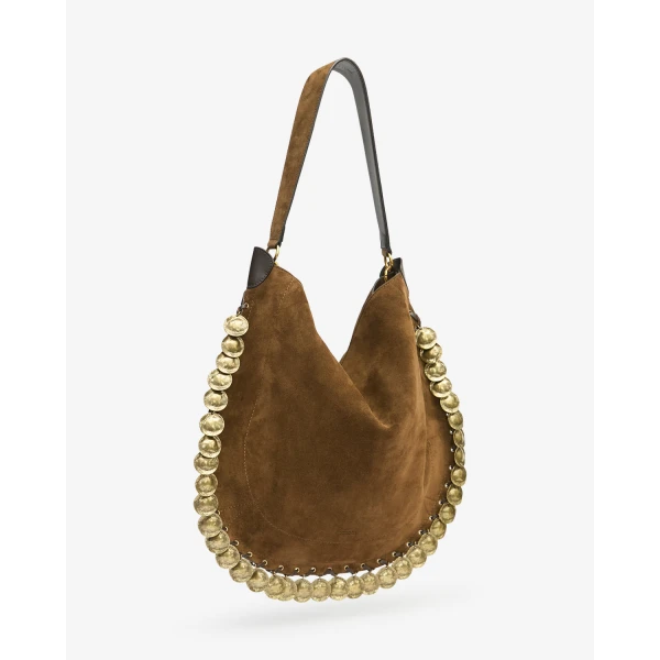 Isabel Marant Oskan Hobo Soft Bag in Suede Leather, Bronze | Shoulder & Crossbody Bags | Coveti