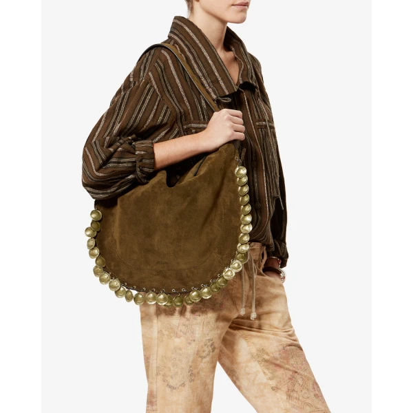Isabel Marant Oskan Hobo Soft Bag in Suede Leather, Bronze | Shoulder & Crossbody Bags | Coveti