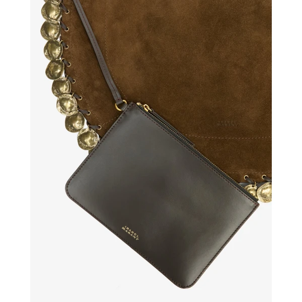 Isabel Marant Oskan Hobo Soft Bag in Suede Leather, Bronze | Shoulder & Crossbody Bags | Coveti