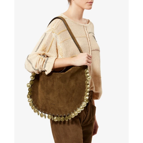 Isabel Marant Oskan Hobo Soft Bag in Suede Leather, Bronze | Shoulder & Crossbody Bags | Coveti