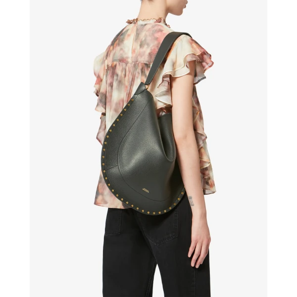 Isabel Marant Oskan Hobo Soft Grained Leather Bag in Black | Shoulder & Crossbody Bags | Coveti