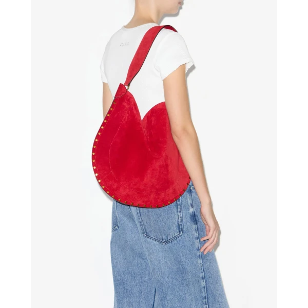 Isabel Marant Oskan Hobo Soft Suede Bag in Scarlet Red | Shoulder & Crossbody Bags | Coveti