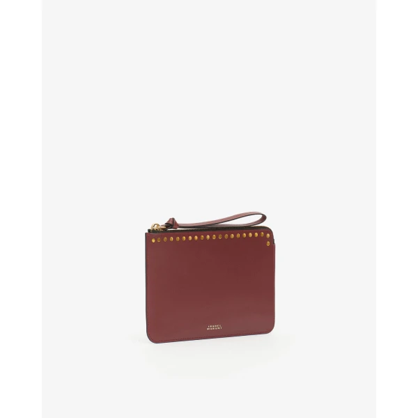 Isabel Marant Oskan Leather Flat Pouch in Burgundy | Wallets & Purses | Coveti