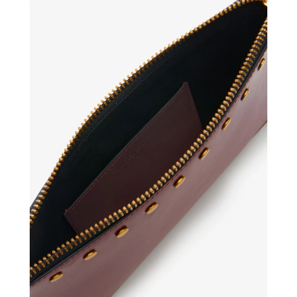 Isabel Marant Oskan Leather Flat Pouch in Burgundy | Wallets & Purses | Coveti