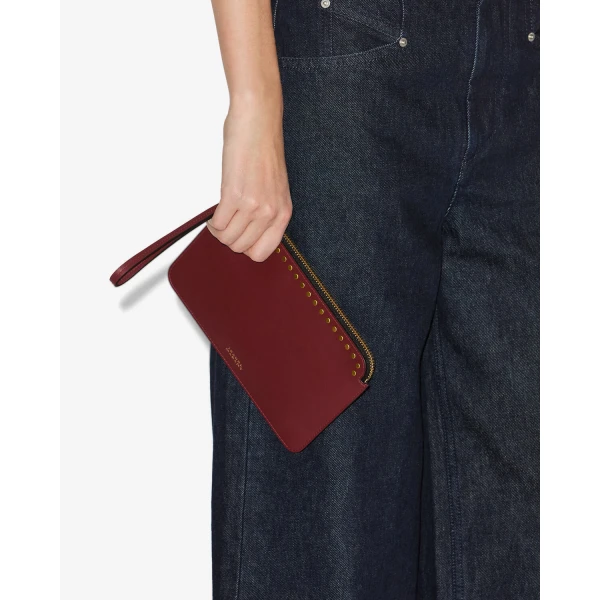 Isabel Marant Oskan Leather Flat Pouch in Burgundy | Wallets & Purses | Coveti