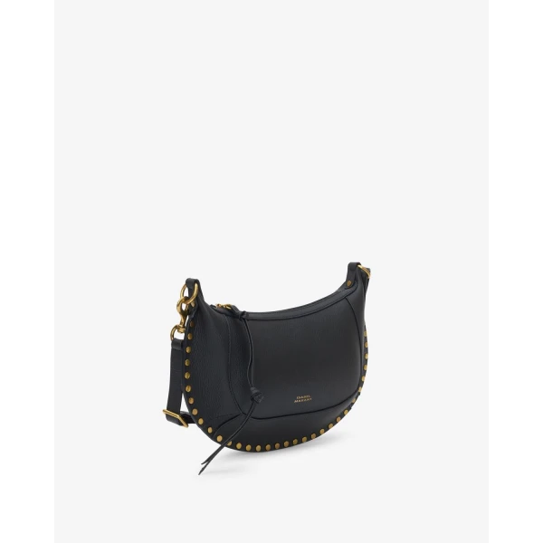 Isabel Marant Oskan Moon Bag in Full-Grain Leather, Black | Shoulder & Crossbody Bags | Coveti