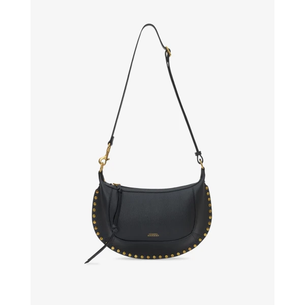 Isabel Marant Oskan Moon Bag in Full-Grain Leather, Black | Shoulder & Crossbody Bags | Coveti