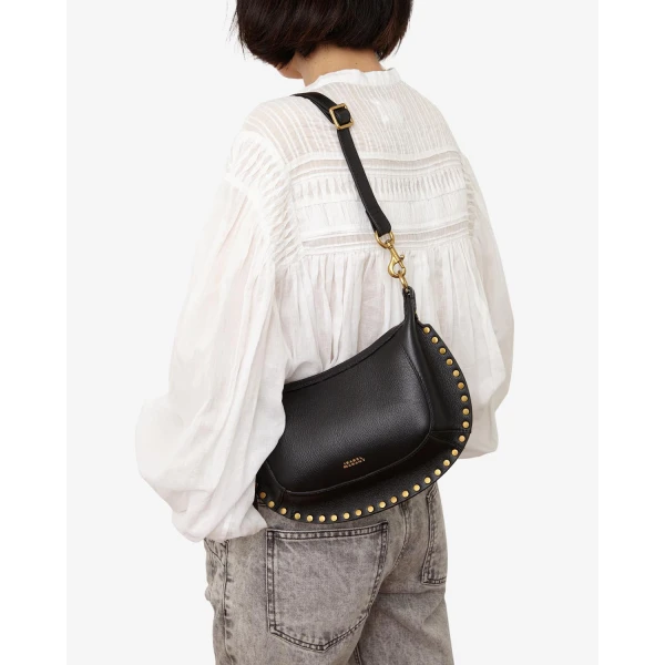 Isabel Marant Oskan Moon Bag in Full-Grain Leather, Black | Shoulder & Crossbody Bags | Coveti