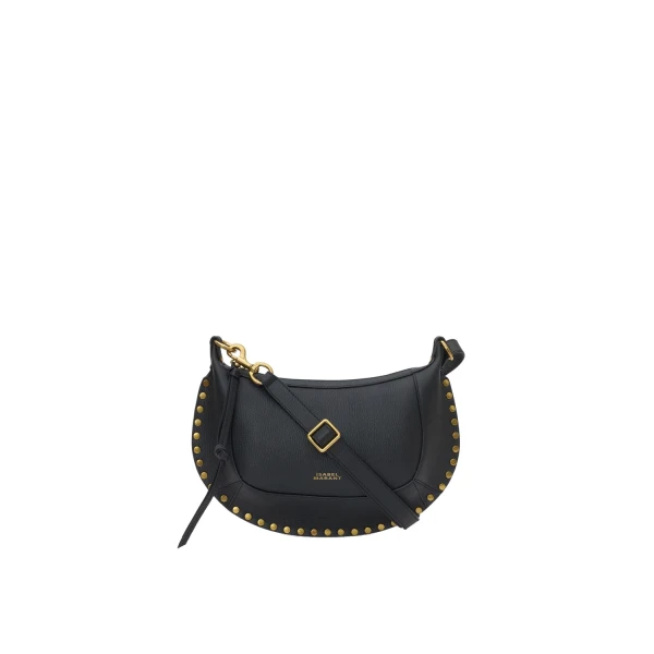 Isabel Marant Oskan Moon Bag in Full-Grain Leather, Black | Women | Coveti