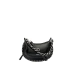 Isabel Marant Oskan Moon Bag in Grained Leather, Black and Silver | Women | Coveti