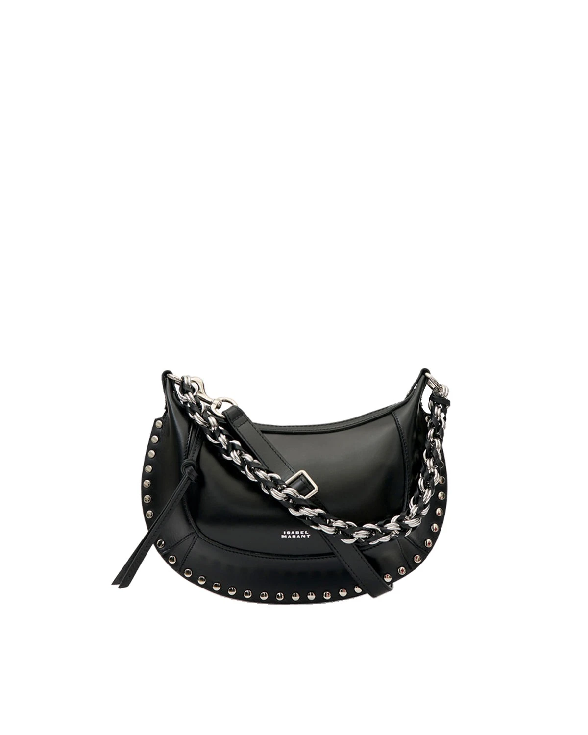 Isabel Marant Oskan Moon Bag in Grained Leather, Black and Silver Isabel Marant Oskan Moon Bag in Grained Leather, Black and Silver | Women | Coveti