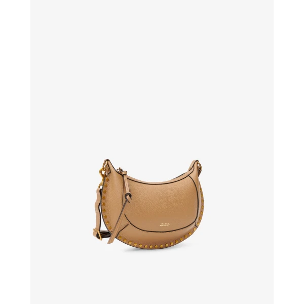 Isabel Marant Oskan Moon Bag in Grained Leather, Cappuccino | Shoulder & Crossbody Bags | Coveti