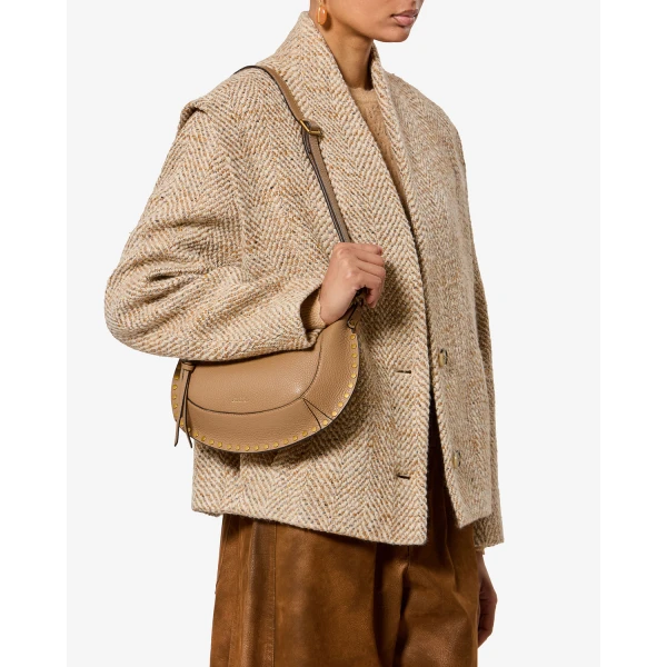 Isabel Marant Oskan Moon Bag in Grained Leather, Cappuccino | Shoulder & Crossbody Bags | Coveti