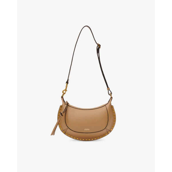 Isabel Marant Oskan Moon Bag in Grained Leather, Cappuccino | Shoulder & Crossbody Bags | Coveti