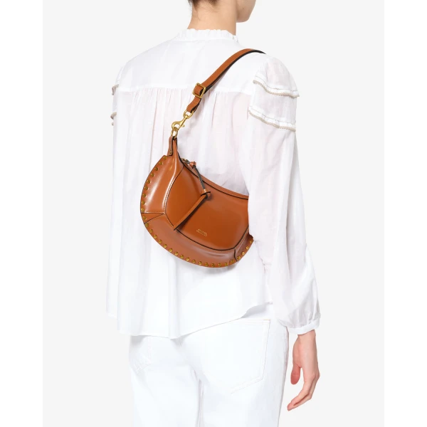 Isabel Marant Oskan Moon Bag in Leather, Cognac | Shoulder & Crossbody Bags | Coveti