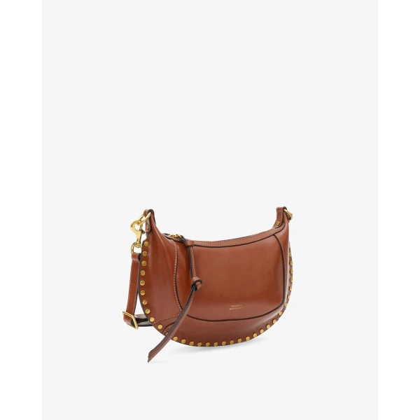 Isabel Marant Oskan Moon Bag in Leather, Cognac | Shoulder & Crossbody Bags | Coveti