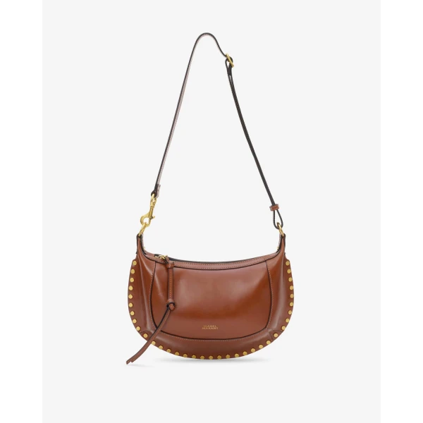 Isabel Marant Oskan Moon Bag in Leather, Cognac | Shoulder & Crossbody Bags | Coveti