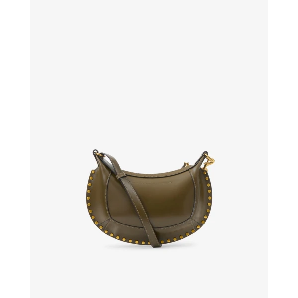 Isabel Marant Oskan Moon Bag in Leather, Dark Olive | Shoulder & Crossbody Bags | Coveti