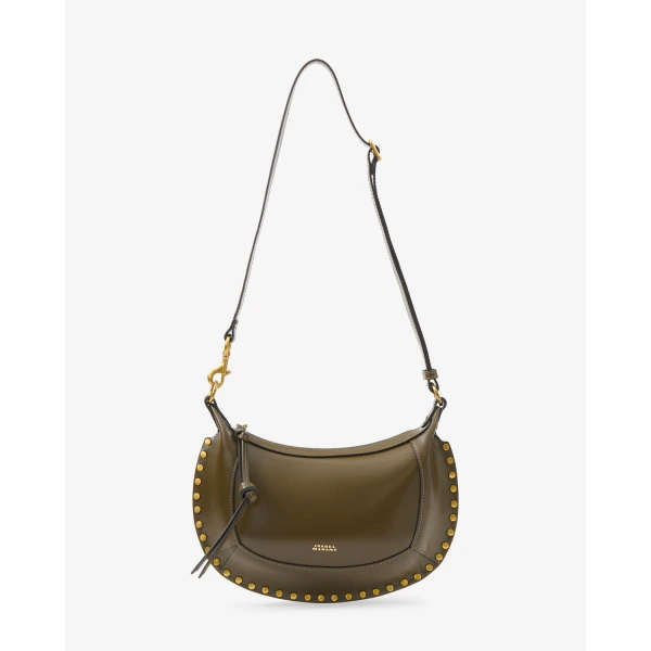Isabel Marant Oskan Moon Bag in Leather, Dark Olive | Shoulder & Crossbody Bags | Coveti