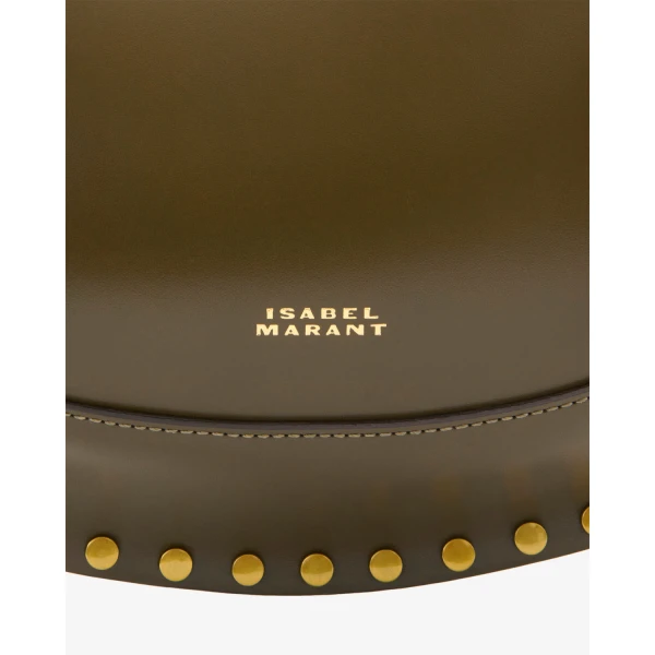 Isabel Marant Oskan Moon Bag in Leather, Dark Olive | Shoulder & Crossbody Bags | Coveti