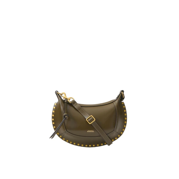 Oskan Moon Bag in Leather, Dark Olive